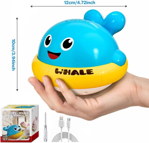 Vista 7 de Juguetes de baño para bebés, juguetes de baño con aspersor de ballena iluminada para niños de 1 a 3 años, juguetes de agua de piscina para niños