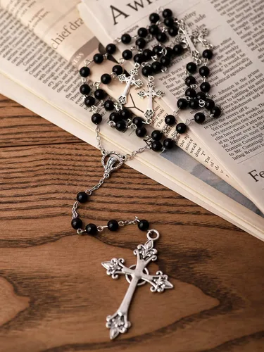 Vista 8 de Sacina Collar de cruz gótica, collar de cruz de aleación de zinc, regalo de joyería gótica para mujeres, regalo de Navidad y Año Nuevo, Zinc