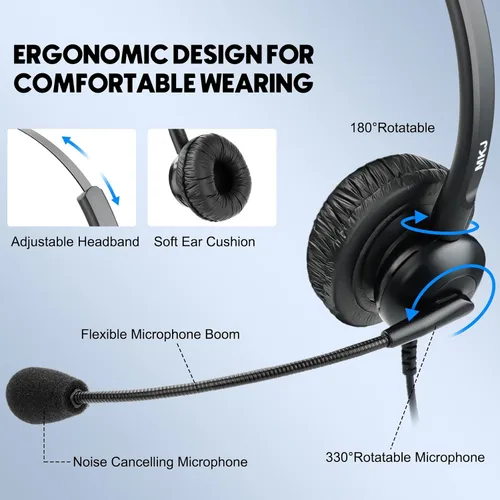 Vista 4 de MKJ Auriculares para teléfonos Cisco Dual Ear Landline Headset con micrófono de cancelación de ruido para teléfono Cisco CP-7821 7841 7941G 7942G