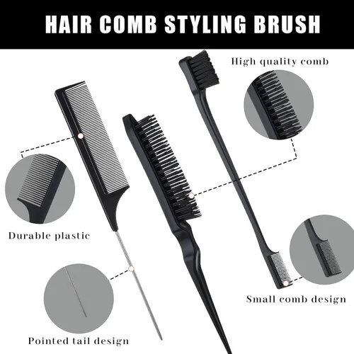 Vista 3 de cobee Juego de 5 cepillos de pelo con parte trasera lisa, cepillo de cerdas para control de bordes, peine de burlas, palo de cera para cabello
