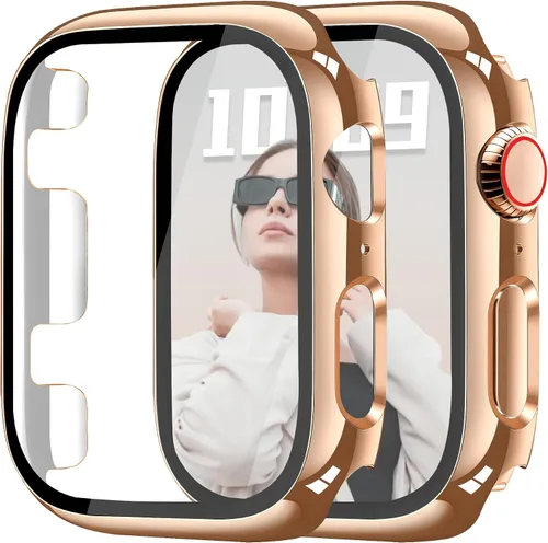 Vista 37 de JR.DM - Juego de 2 fundas de policarbonato duro de 38 mm con protector de pantalla de vidrio templado HD para Apple Watch Series 3/2/1, protector