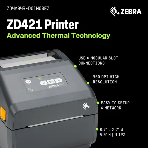 Vista 4 de ZEBRA ZD421 Impresora térmica directa de escritorio 300 ppp Ancho de impresión 4 pulgadas USB ZD4A043-D01M00EZ