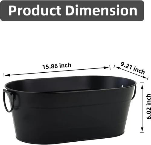 Vista 3 de Cubeta de Hielo Galvanizada, 2 Piezas Cubeta Ovalada para Bebidas de 3 Galones, Cubetas Enfriadoras de Bebidas para Fiestas, Cubeta de Metal con Asa