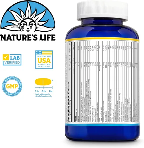Vista 3 de Nature's Life Multivitamínico diario para hombres y mujeres, multivitamínico completo con hierro, valor diario de la mayoría de las vitaminas