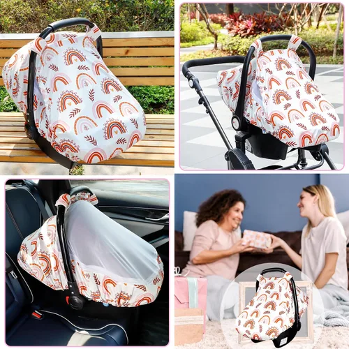 Vista 7 de Toldo para asiento de automóvil infantil arcoíris con ventanas abiertas y malla transpirable, a prueba de patadas, suave y elástica, funda