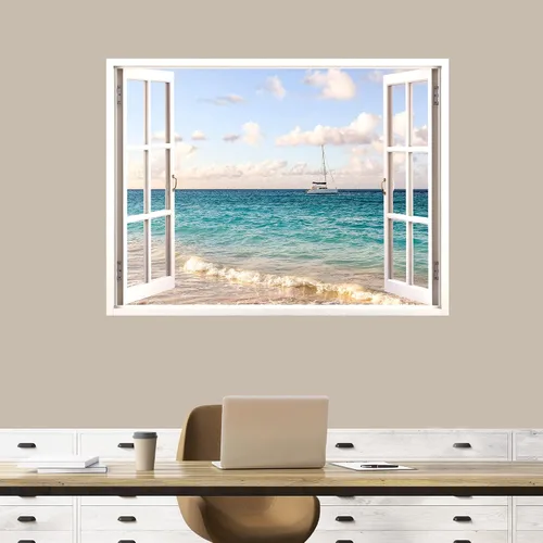 Vista 12 de IDEA4WALL Adhesivo mural removible para pared, arena blanca tropical, playa, orilla, palmera, naturaleza, desierto, fotografía, arte moderno