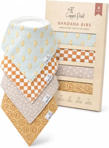 Vista 11 de Copper Pearl Baberos tipo bandana para bebé, paquete de 4 baberos de algodón suave para babear y dentición, absorbentes, ajuste ajustable, muchos
