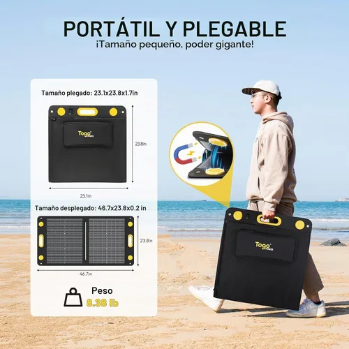 Vista 7 de Panel solar portátil bifacial de 100 W, panel solar plegable resistente a la flexión de 100 vatios 22 V, cargador solar monocristalino para estación