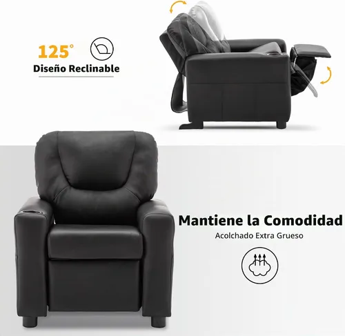 Vista 6 de MCombo Silla reclinable para niños pequeños con pies antideslizantes 7240 Negro