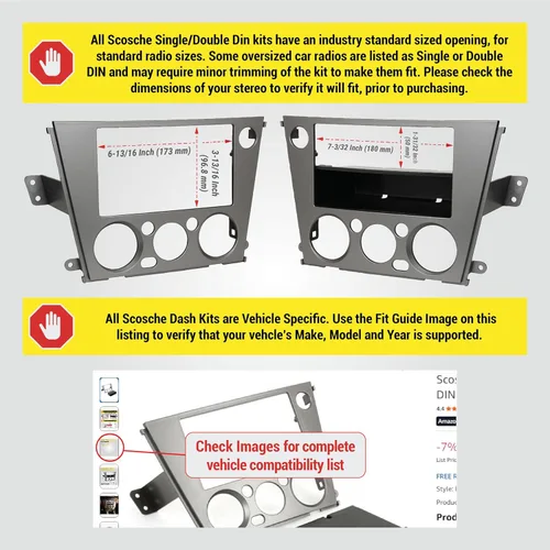 Vista 2 de Scosche SU2025B - Kit de instalación de radio DIN simple o doble compatible con vehículos Subaru seleccionados 2005-09 – 1 o 2 DIN Aftermarket Kit