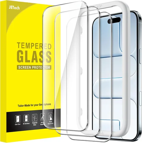 Vista 15 de JETech - Protector de pantalla para iPhone 15 de 6.1 pulgadas, película de vidrio templado con herramienta de fácil instalación, compatible