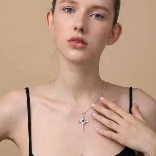 Vista 2 de Collar de cruz con versículo de la Biblia para mujer, collar de proyección de 18 + 2 pulgadas, cadena religiosa espiritual, joyería religiosa