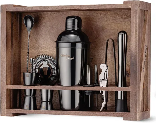 Vista 9 de Conjunto de accesorios para cócteles y bar con soporte de madera rústica