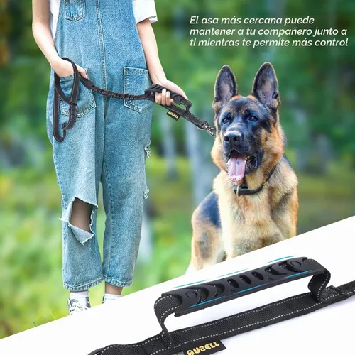 Vista 7 de AUBELL Correa táctica para perro resistente, correa elástica sin tirones de Negro