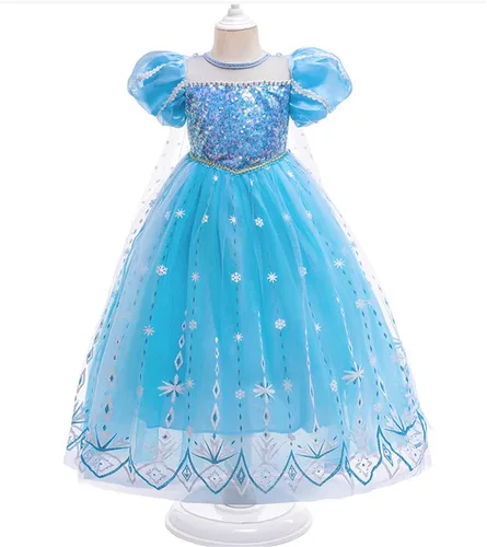 Vista 2 de Vestido de princesa para niñas con perlas elegante disfraz de cumpleaños para niños pequeños guantes corona varita