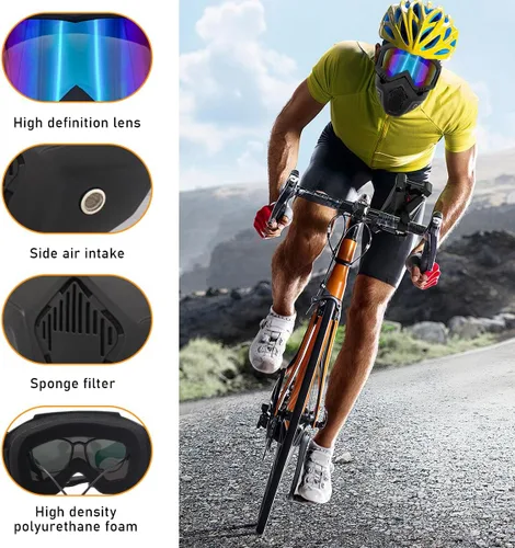 Vista 5 de povtii Gafas de Motocicleta, Gafas de Casco de Dirt Bike Resistentes al Viento con Máscara Facial Removible, Accesorios de Motocicleta (Colorido)