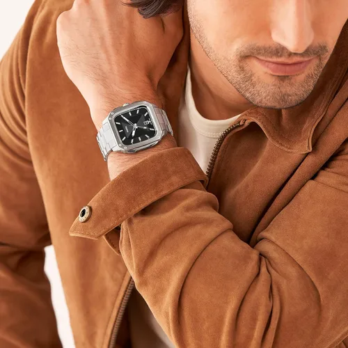 Vista 4 de Fossil Reloj cuadrado de acero inoxidable con inscripción de cuarzo para hombre