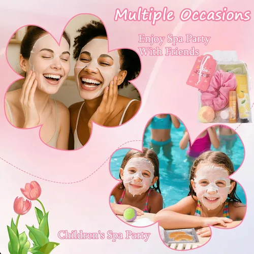 Vista 3 de 60 piezas de suministros de fiesta de spa para niñas, incluyen máscaras faciales, máscara labial, parches debajo de los ojos, bálsamo labial, bombas