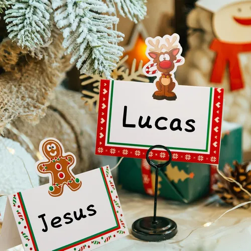 Vista 7 de Tarjetas de lugar de Navidad de Fancy Land para decoración de mesa navideña, 36 piezas de tarjetas de nombre de mesa