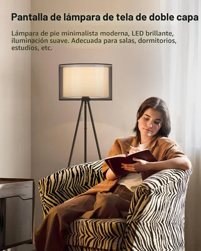 Vista 3 de KDG Lámpara de pie negra moderna - Lámpara de trípode alta para sala
