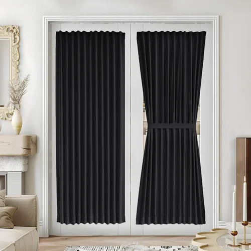 Vista 22 de Vatge Cortinas laterales autoadhesivas para puertas de cristal, sin taladro, extraíble, panel de filtrado de luz, 1 panel, 12 pulgadas de ancho x 60