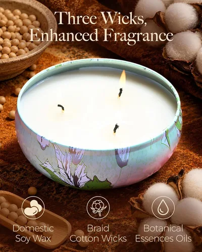 Vista 52 de M&SENSE Velas aromáticas de bayas cítricas, vela grande de lata de soja de 3 mechas, más de 40 horas de tiempo de combustión, cera vegana 100%