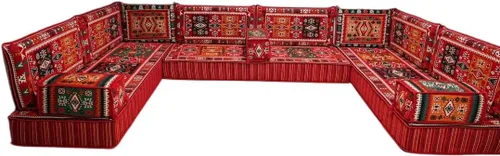 Vista 16 de arabicsofa Sofá en forma de U de estilo árabe para el suelo – Juego de Majlis hecho a mano – Sofá de estilo bohemio