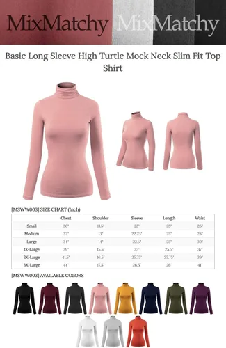 Vista 7 de MixMatchy Camiseta básica de manga larga con cuello alto y corte ajustado para mujer Negro