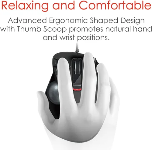 Vista 3 de ELECOM EX-G Ratón de Trackball con cable, ergonómico, control de pulgar, bola de rodillo de seguimiento suave, 6 botones programables, mouse