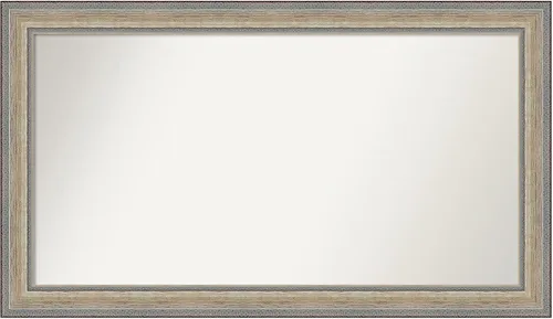 Vista 377 de Amanti Art Espejo de baño plateado para sobre el fregadero, 28 x 37 pulgadas, elegante espejo rectangular de peltre cepillado, marco de madera