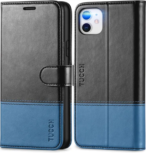Vista 15 de TUCCH Funda tipo cartera para iPhone 11, [con bloqueo RFID] ranuras para tarjetas, soporte, cierre magnético, funda protectora de piel sintética