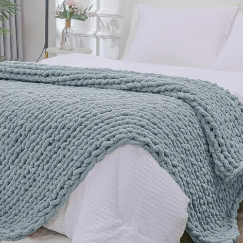 Vista 65 de Bigacogo - Cobija de punto grueso de 40 x 40 pulgadas, de felpilla, 100% tejida a mano, cobija pequeña de punto trenzado suave y grueso, con nudo