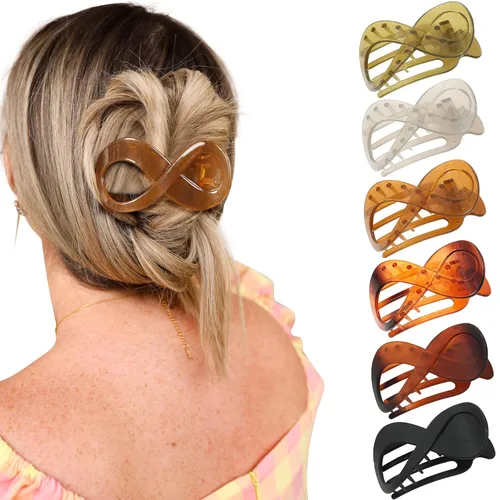 Vista 13 de Pinzas de pelo planas French Concord - 6 piezas, pinzas de pelo curvas sin deslizamiento, pinzas de agarre para volumen, pinzas de pelo para mujeres