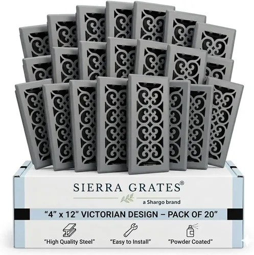 Vista 33 de Registro victoriano de piso de 4 x 10 pulgadas en acabado gris granito - Cubiertas de ventilación para piso del hogar - Cubiertas decorativas