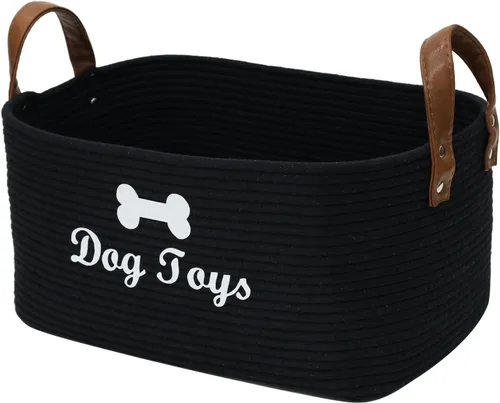 Vista 13 de Geyecete Cesta cuadrada de juguetes para perros, cesta de almacenamiento de cuerda de algodón, cesta de almacenamiento para mascotas/juguetes