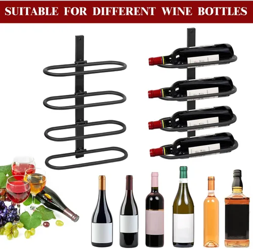 Vista 7 de Estante para vino montado en la pared para 8 botellas de vino, almacenamiento de metal para colgar en la pared, estante organizador de vino