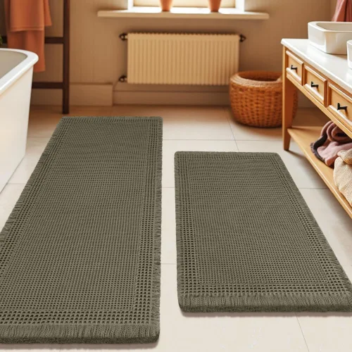 Vista 93 de Tapete de baño con diseño de gofre, moderno, bohemio, absorbente, antideslizante, ultrasuave, lavable a máquina, con letra de baño, dormitorio