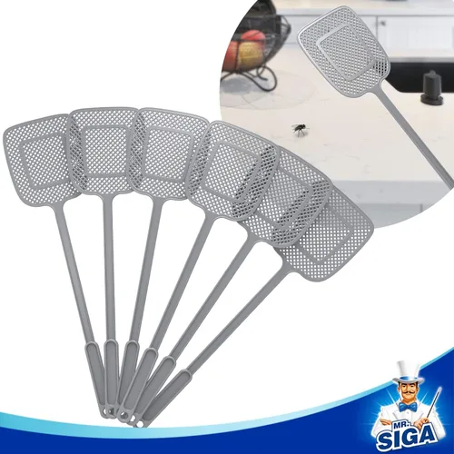 Vista 4 de MR.SIGA Matamoscas de mango largo resistente, gris, paquete de 6