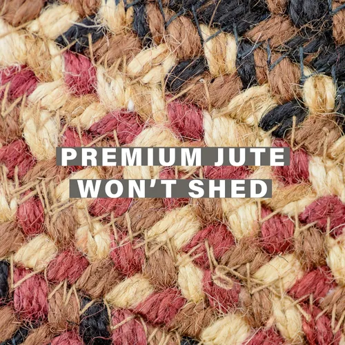 Vista 158 de Homespice Apple Pie - Alfombra ovalada roja de 2 x 3 pies, alfombra de cocina trenzada para decoración primitiva y rústica, reversible, yute sin