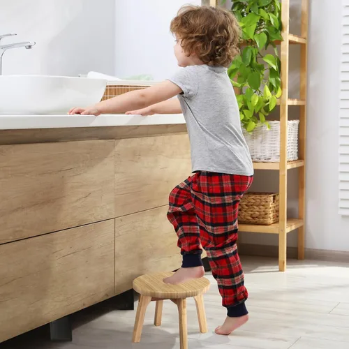 Vista 2 de GOBAM Taburete de bambú de 7.3 pulgadas, taburete resistente para adultos, taburete para niños, taburete de madera portátil para cocina, baño