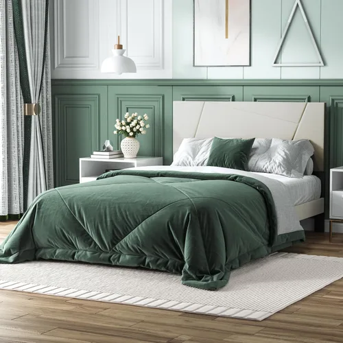 Vista 3 de IOILORI - Base de cama tamaño Full con cabecera tapizada en terciopelo de diseño geométrico, estructura robusta y listones de madera, silenciosa,