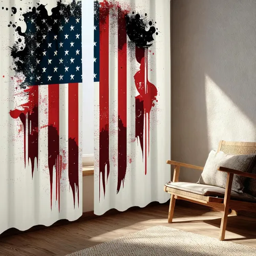 Vista 50 de Batmerry American Flag Ink Dot Blackout Tier Curtains, Red Blue White Stars Abstract Thermal Insulated Half Curtain Rod Pocket Small Valance for