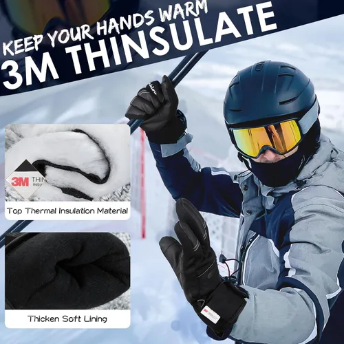 Vista 2 de Achiou Guantes de esquí para hombres y mujeres, impermeables, aislados, guantes de snowboard para pantalla táctil de invierno para -30 clima frío