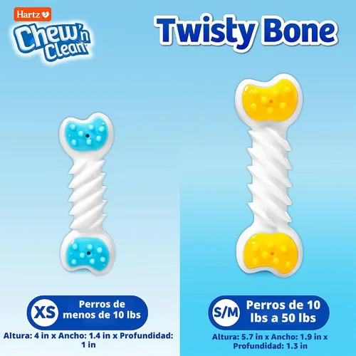Vista 3 de Hartz Chew 'n Clean Twisty Bone - Juguete masticable para perros con aroma a tocino para masticadores moderados, extra pequeño