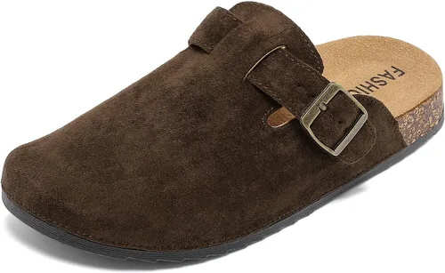 Vista 8 de Suede Clogs Men & Women Unisex Leather Mules Soft Cork Footbed Adjustable Buckle Slip Sandals Potato Shoes with Arch Support