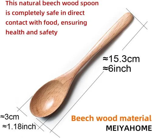 Vista 3 de Cuchara de café de madera de 6 pulgadas, cuchara de madera de haya natural, cuchara de postre para té de tarde, cuchara de té, agitadores de madera