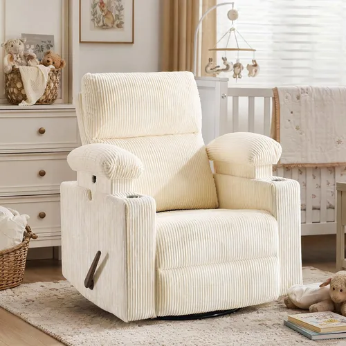 Vista 11 de Glider - Silla reclinable para guardería con reposabrazos ajustables, mecedora con masaje y calor, mecedora giratoria con reposacabezas ajustable