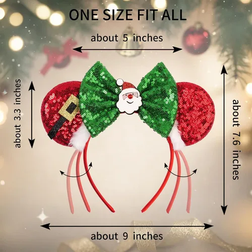 Vista 23 de Diadema de Navidad, orejas de ratón, decoraciones navideñas, sombreros de Navidad