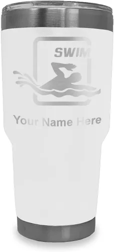 Vista 19 de LaserGram Vaso aislado al vacío de 20 onzas, para natación, grabado personalizado incluido (negro) Engraved Gift for Swimmers, Vacuum Insulated