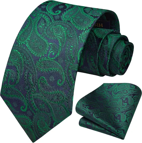 Vista 252 de HISDERN Corbatas para hombre, corbata de cachemira y bolsillo cuadrado tejido clásico floral para hombre, corbata de fiesta de boda